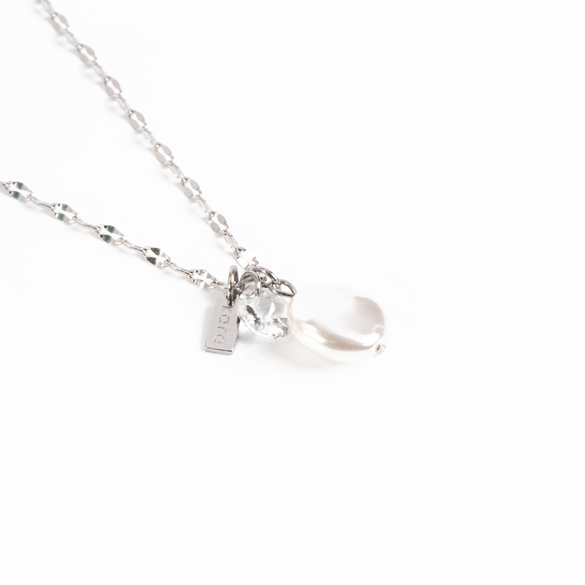 Collier court acier inoxydable chaîne lips avec 3 breloques: perle baroque et cristal rond - Juliana 5-4