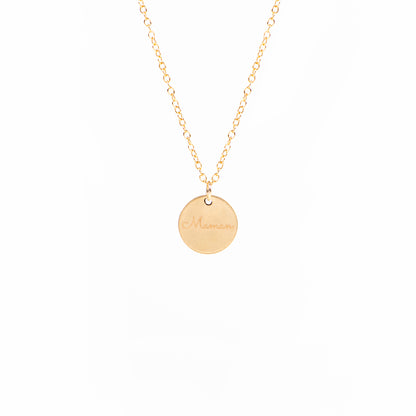 Collier délicat en or rempli 14K avec médaillon gravé Maman et un coeur -4