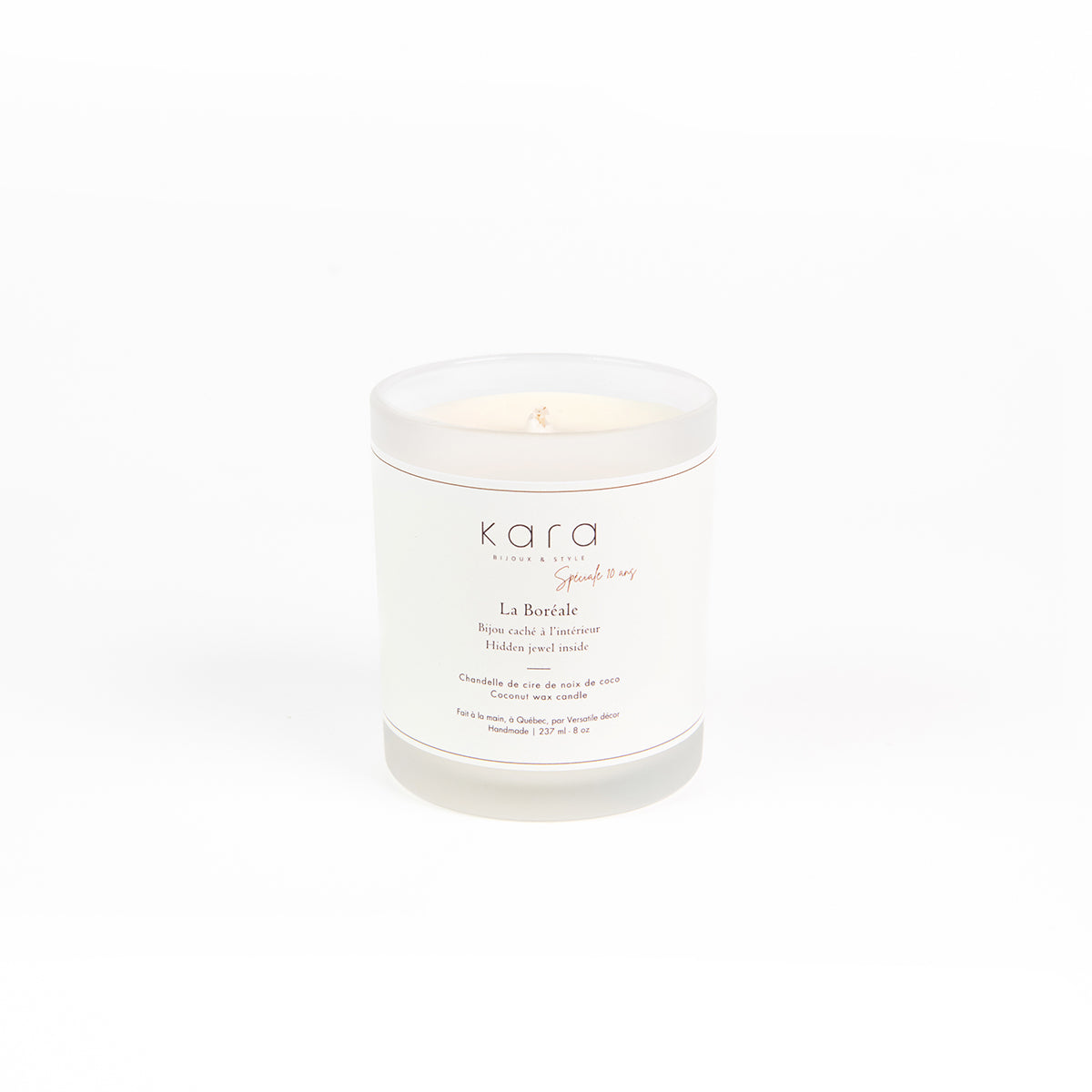 Chandelle faite à la main avec cire de noix de coco La Boréale - avec bijou caché-2