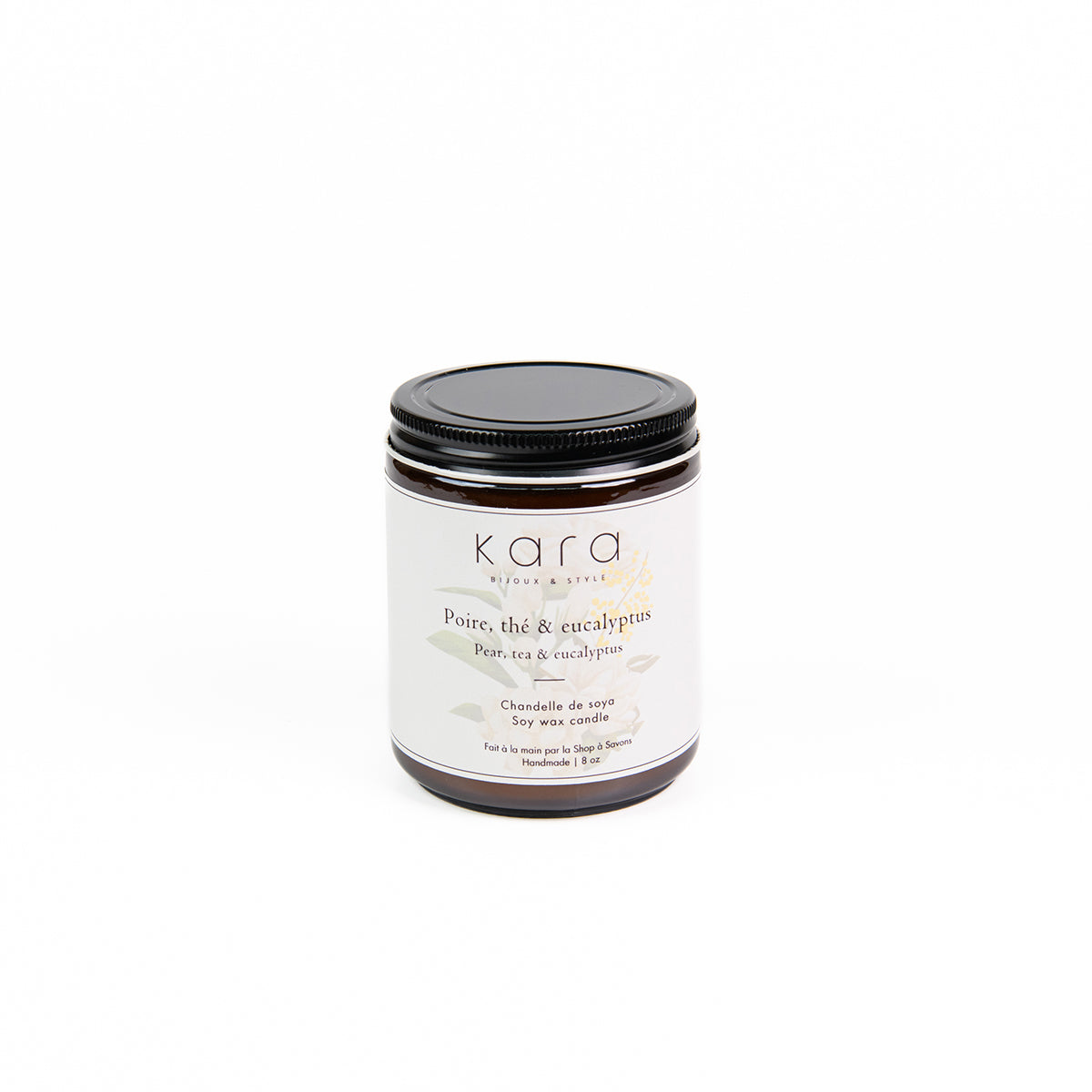 Chandelle de soya faite au Québec avec mèche de bois - Poire, thé et eucalyptus-2