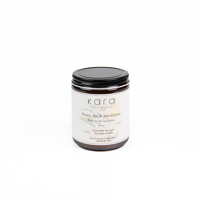 Chandelle de soya faite au Québec avec mèche de bois - Poire, thé et eucalyptus-2