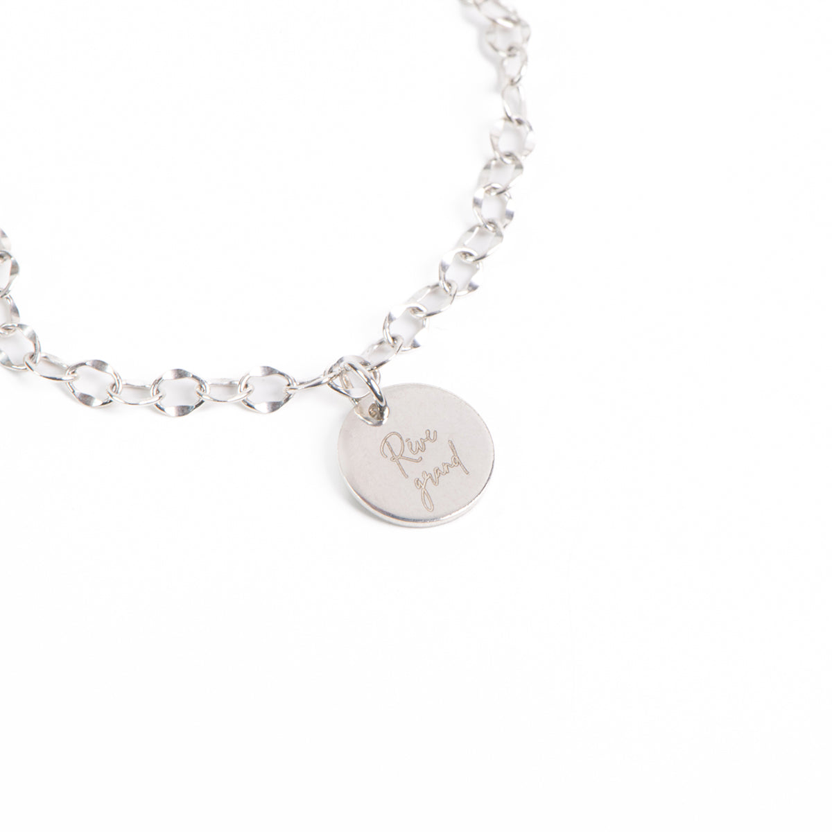 Bracelet délicat argent sterling .925 avec médaillon rond gravé Rêve grand - Kara 2-2