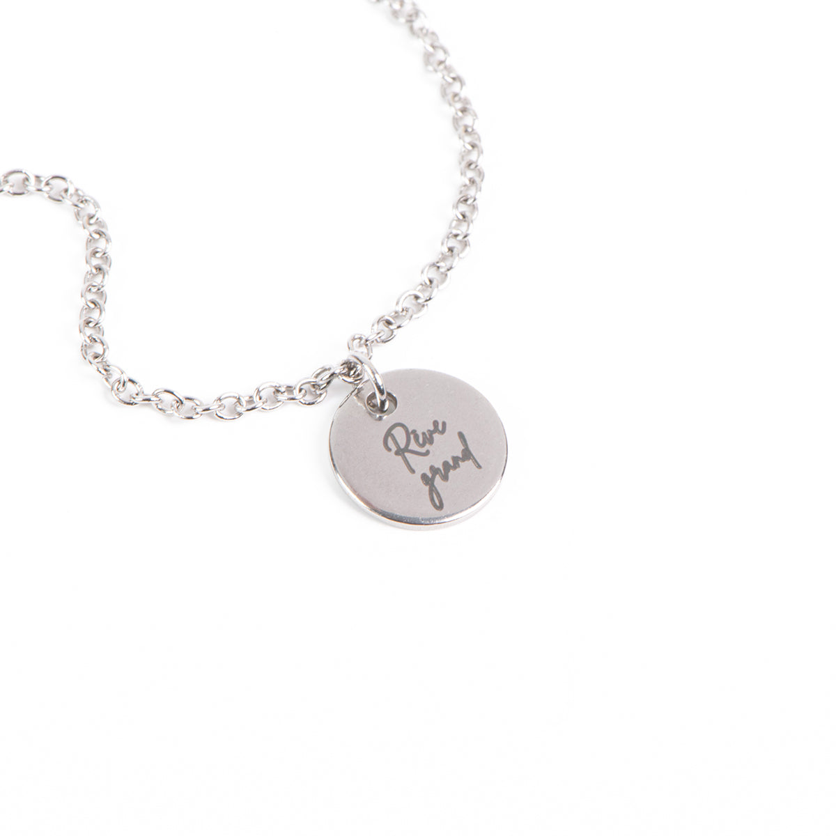 Bracelet délicat acier inoxydable avec médaillon rond 10 mm gravé Rêve grand - Kara 3-2