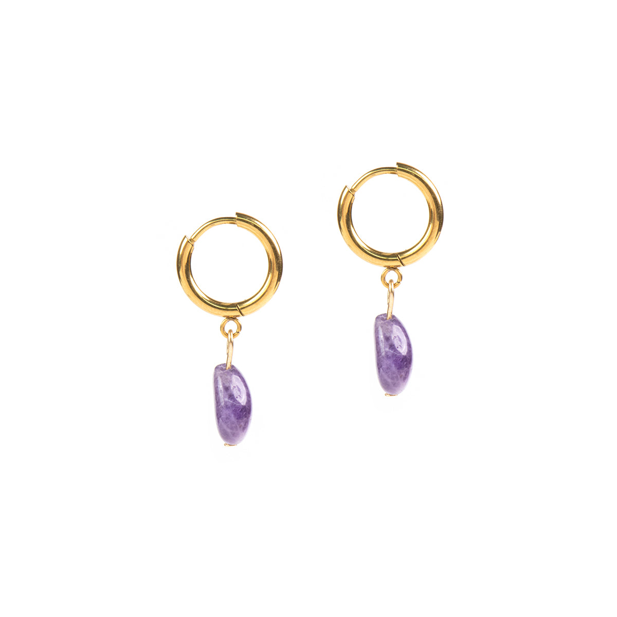 Boucles d'oreilles anneaux acier inoxydable or avec bille améthyste mauve - Simone 2 mauve-2