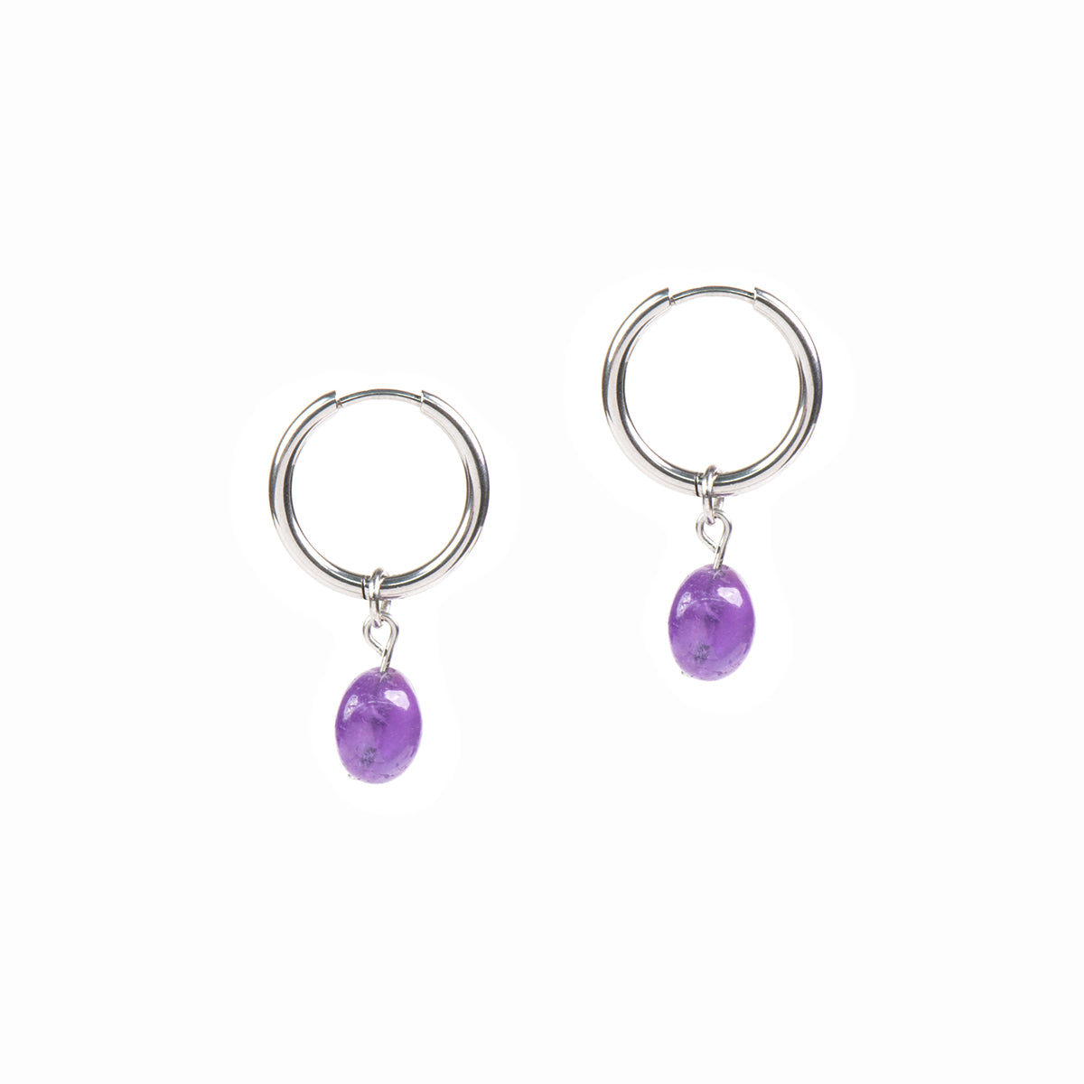 Boucles d'oreilles acier inoxydable anneaux avec bille améthyste mauve - Simone 3-2