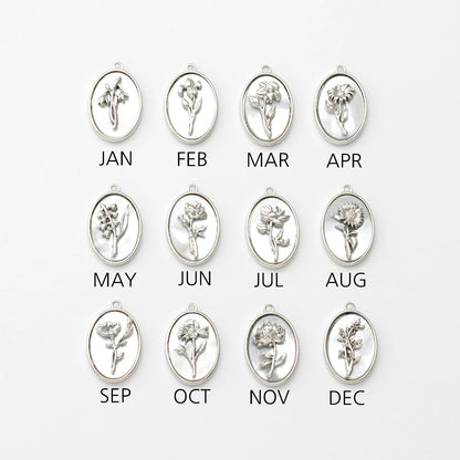 Image référence pendentif nacre de coquillage rhodium 12 fleurs de naissance