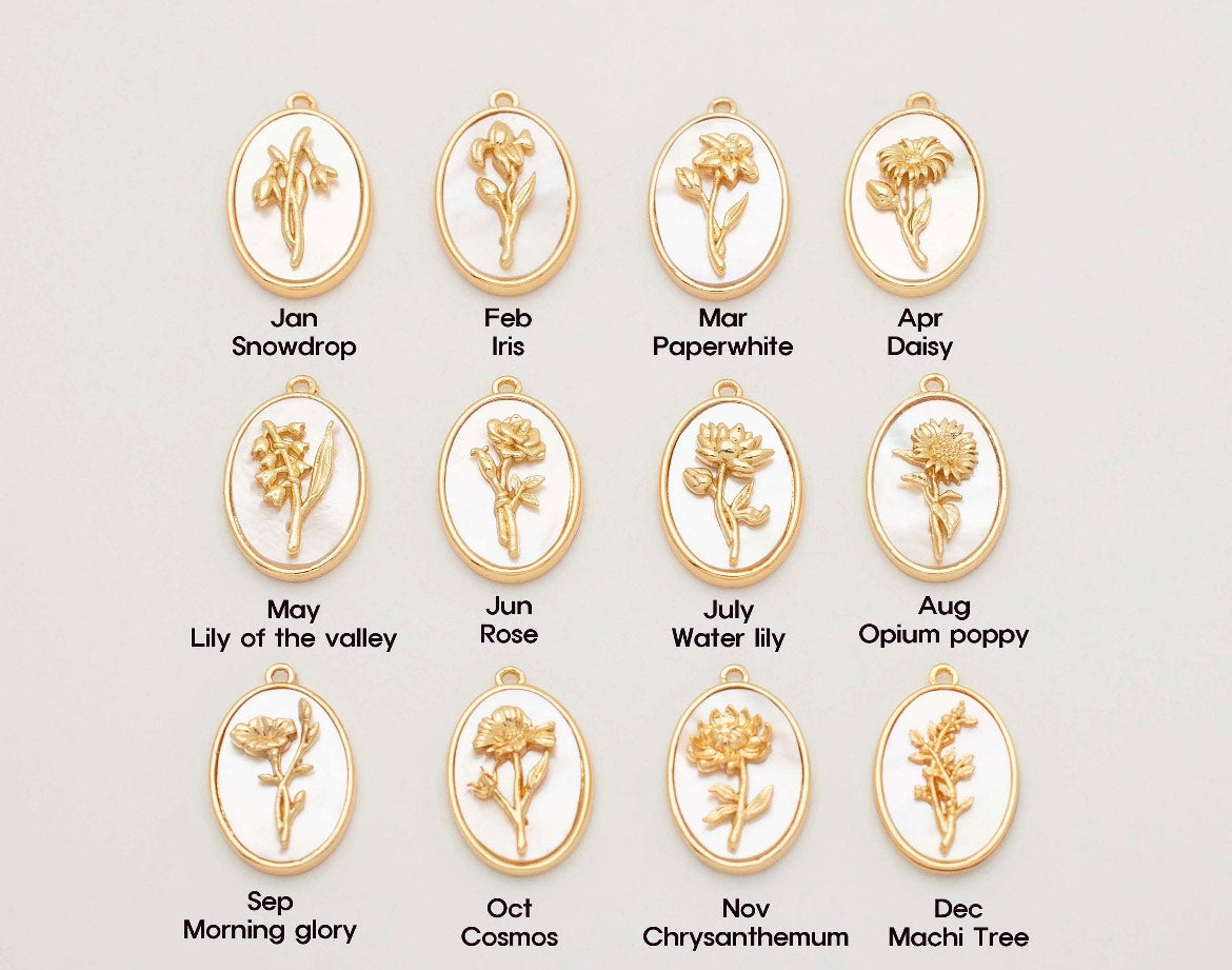 Image référence pendentif or fleur de naissance avec nacre 12 mois - collier Marguerite 3