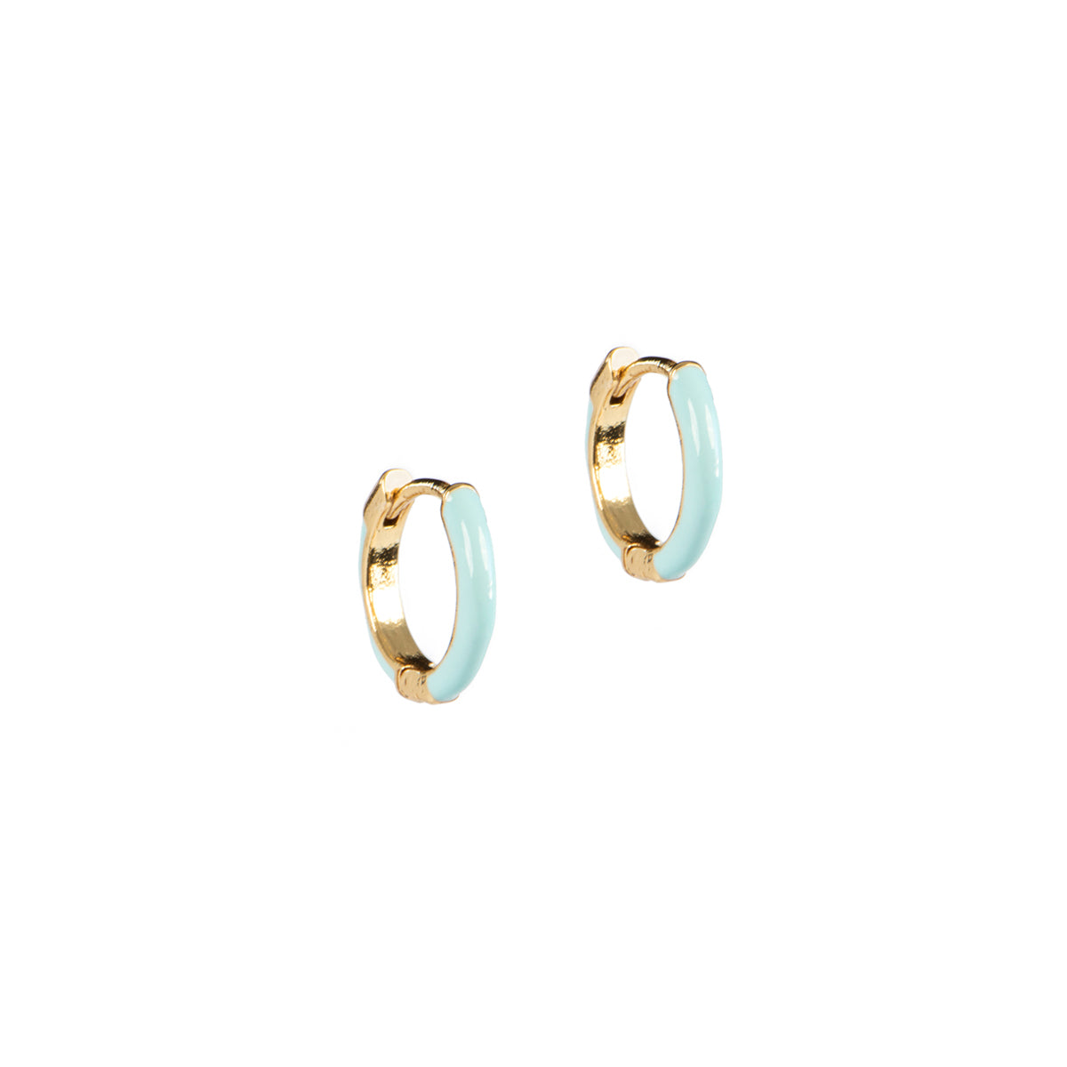 Boucles d'oreilles mini anneaux lisses plaqués or 14K avec émail coloré Ivy 5 bleu-1