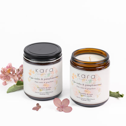 Chandelle de soya faite à la main avec mèche de coton - Palo santo & pamplemousse-lifestyle-3