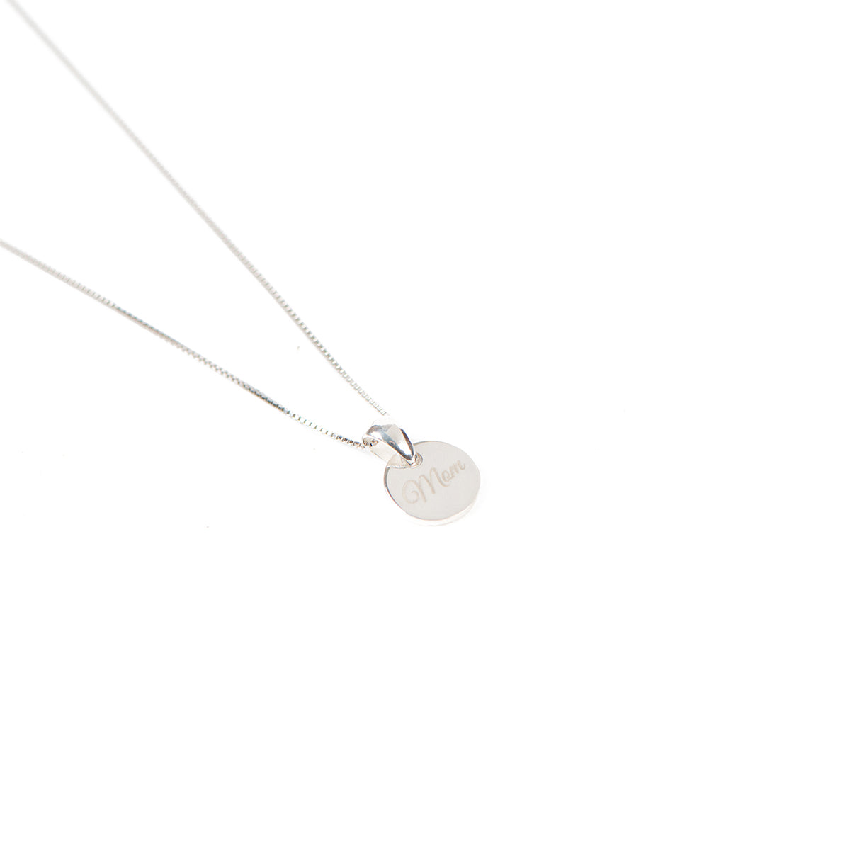 Collier délicat en argent sterling .925 fini rhodium avec médaillon épais gravé Mom -3