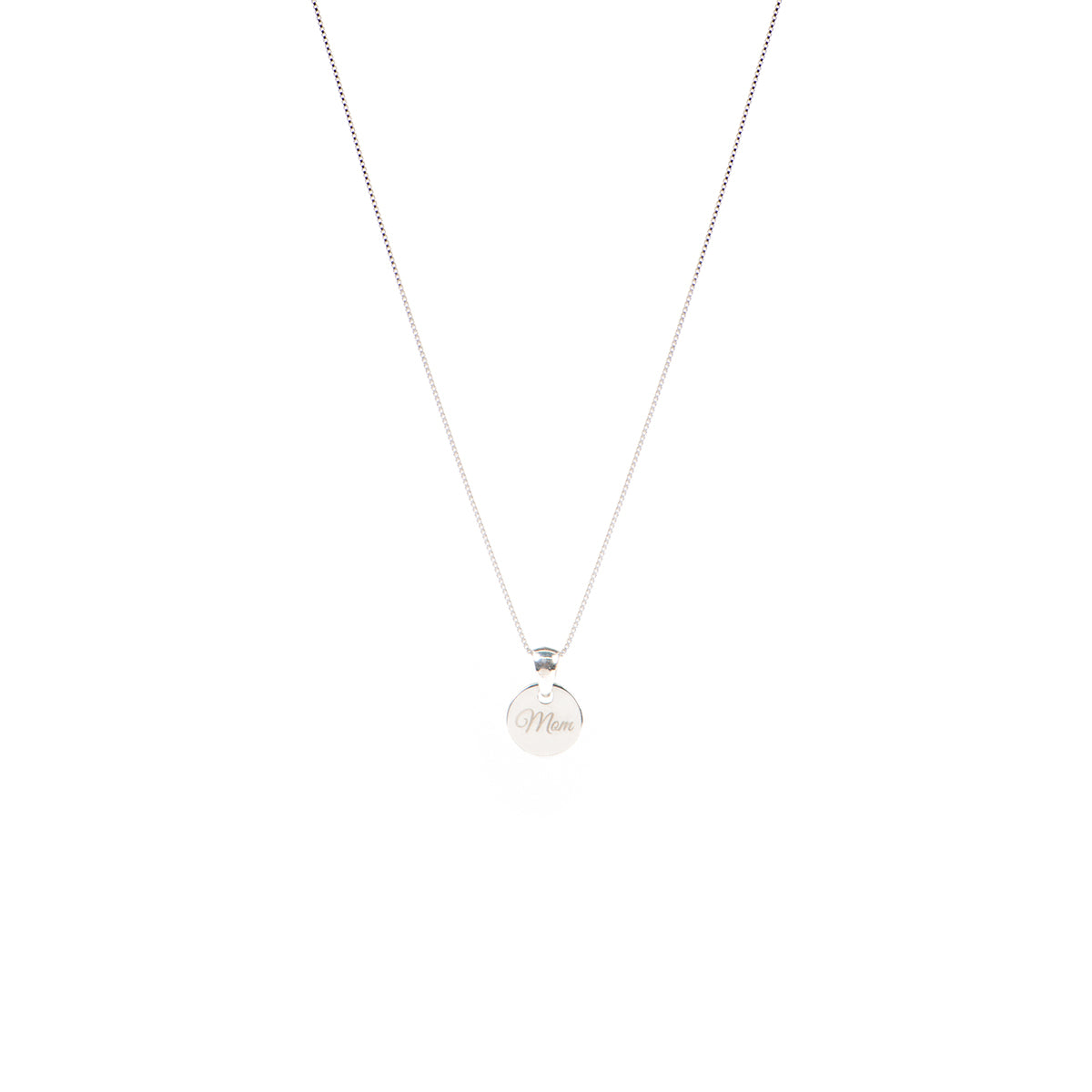 Collier délicat en argent sterling .925 fini rhodium avec médaillon épais gravé Mom -2