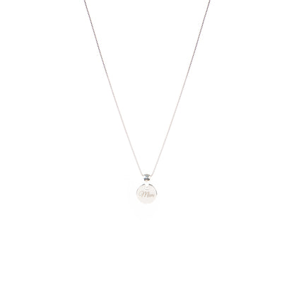 Collier délicat en argent sterling .925 fini rhodium avec médaillon épais gravé Mom -2