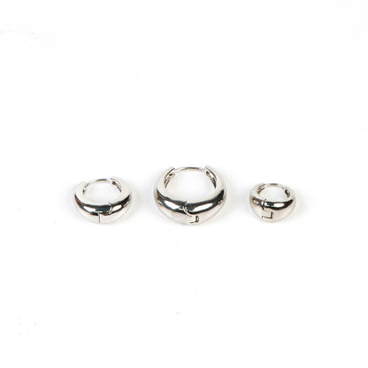 Boucles d'oreilles anneaux lisses larges 13, 16, 20 mm placage rhodium - Les essentiels